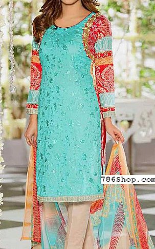 Rabea By Shariq Textiles Turquoise Lawn Suit | Pakistani Dresses in USA- Image 1