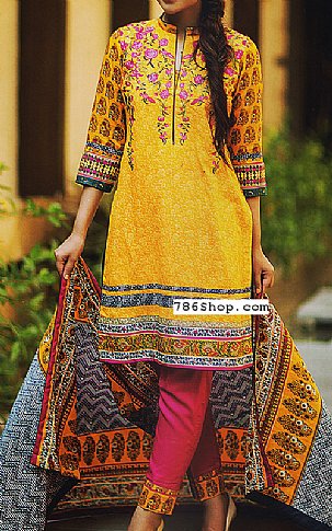 Shaista. Yellow/Hot Pink Khaddar Suit | Pakistani Dresses in USA- Image 1