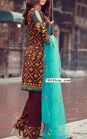 Libas by Shariq Textile Brown/Turquoise Lawn Suit | Pakistani Dresses in USA- Image 2