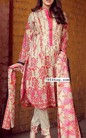 Libas by Shariq Textile Ivory/Pink Lawn Suit | Pakistani Dresses in USA- Image 1