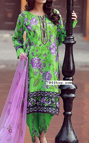 Libas by Shariq Textile Parrot Green/Lilac Lawn Suit | Pakistani Dresses in USA- Image 1
