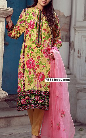 Libas by Shariq Textile Yellow/Pink Lawn Suit | Pakistani Dresses in USA- Image 1