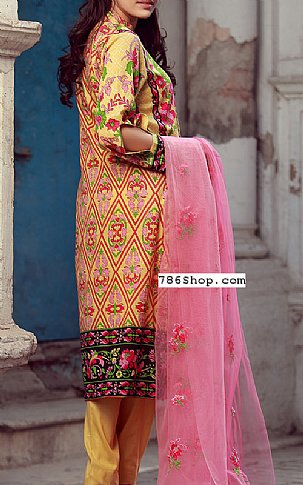 Libas by Shariq Textile Yellow/Pink Lawn Suit | Pakistani Dresses in USA- Image 2