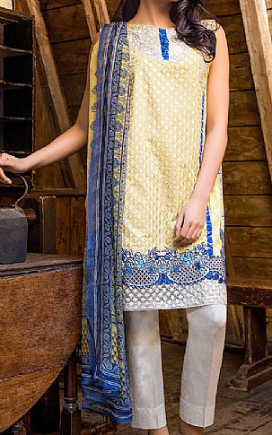 Sobia Nazir Yellow/Blue Lawn Suit. | Pakistani Lawn Suits- Image 1