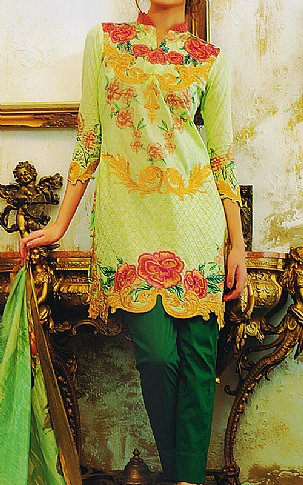 Tabassum Mughal Light Green Lawn Suit | Pakistani Lawn Dress in USA- Image 1