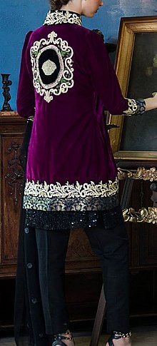 Tabassum Mughal Indigo/Black Velvet Suit | Pakistani Dresses in USA- Image 2