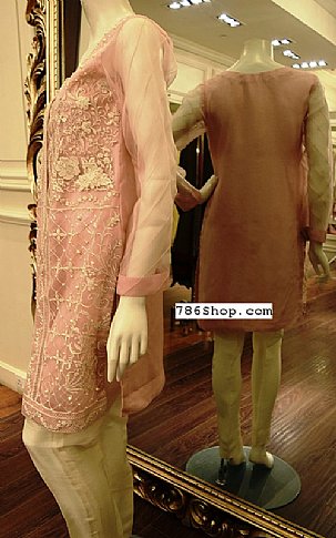 Threads & Motifs. Peach Organza Suit | Pakistani Dresses in USA- Image 2