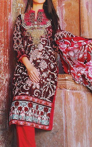 Zanisha by Al Zohaib Maroon Lawn Suit | Pakistani Dresses in USA- Image 1