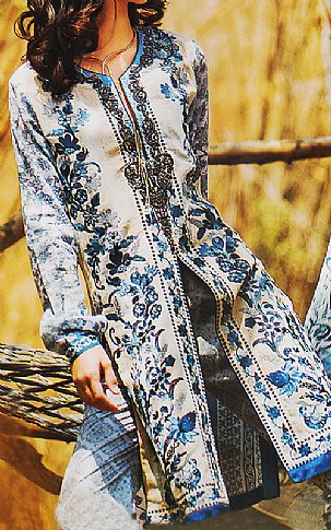 Zunuj By Imperial Tex. Off-White/Blue Jacquard Lawn Suit. | Pakistani Dresses in USA- Image 1