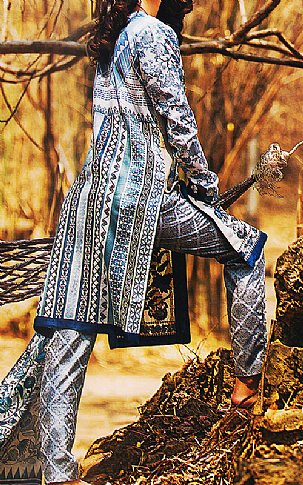 Zunuj By Imperial Tex. Off-White/Blue Jacquard Lawn Suit. | Pakistani Dresses in USA- Image 2
