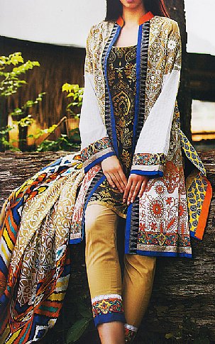 Zunuj By Imperial Tex. Beige/Blue Lawn Suit. | Pakistani Dresses in USA- Image 1