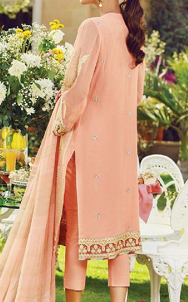 Alkaram Peach Cotton Net Suit | Pakistani Dresses in USA- Image 2