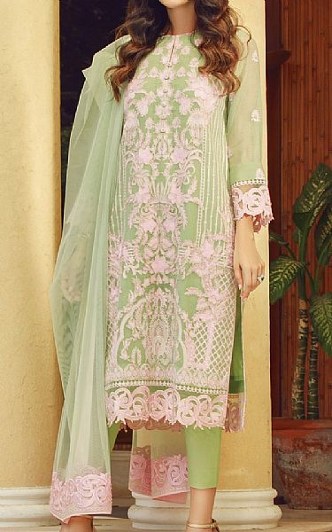 Alkaram Light Green Cotton Net Suit | Pakistani Dresses in USA- Image 1