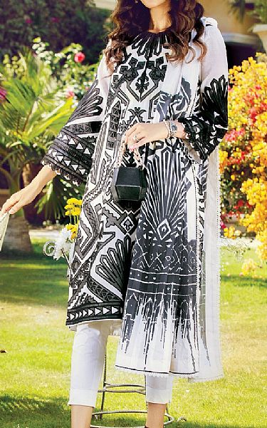 Alkaram Black/White Cotton Net Suit | Pakistani Dresses in USA- Image 1