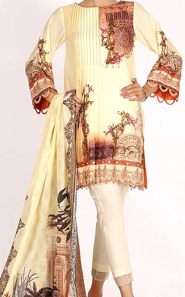 Almirah Cream Lawn Suit (2 Pcs) | Pakistani Dresses in USA- Image 1