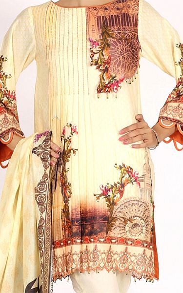 Almirah Cream Lawn Suit (2 Pcs) | Pakistani Dresses in USA- Image 2