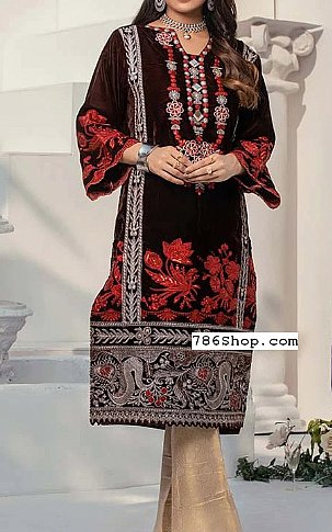 Brown Velvet Kurti | Al Zohaib Pakistani Winter Dresses