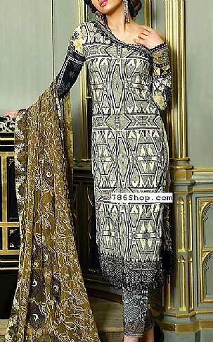Asim Jofa Grey/Olive Lawn Suit | Pakistani Lawn Dress in USA- Image 1