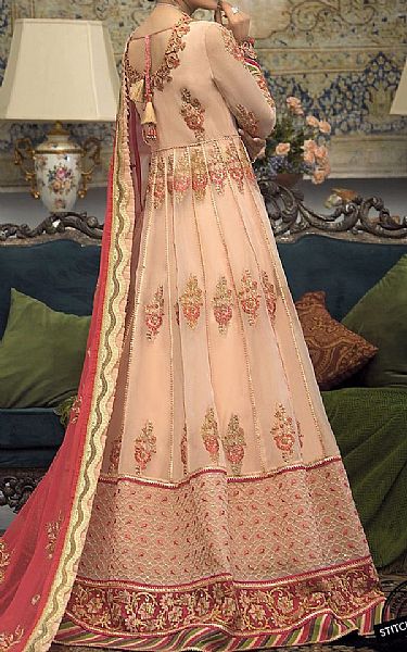 Asim Jofa Peach Organza Suit | Pakistani Embroidered Chiffon Dresses- Image 2