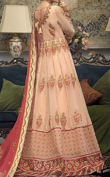 Asim Jofa Peach Organza Suit | Pakistani Embroidered Chiffon Dresses USA- Image 2
