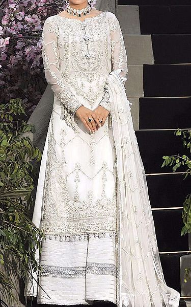 Off-white Crinkle Chiffon Suit | Pakistani Dresses in USA