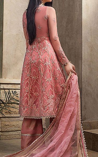 Asim Jofa Tea Rose Net Suit | Pakistani Embroidered Chiffon Dresses- Image 2
