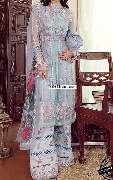 Asim Jofa Baby Blue Organza Suit | Pakistani Lawn Suits- Image 1