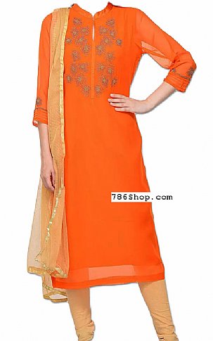  Orange Chiffon Suit | Pakistani Dresses in USA- Image 1