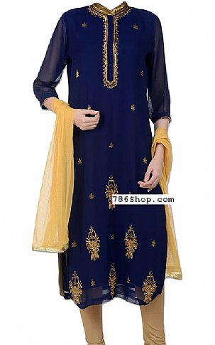  Navy Blue Chiffon Suit | Pakistani Dresses in USA- Image 1