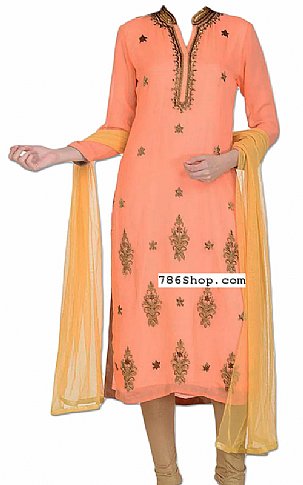  Peach Chiffon Suit | Pakistani Dresses in USA- Image 1