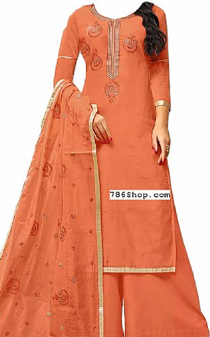  Coral Silk Suit | Pakistani Dresses in USA- Image 1