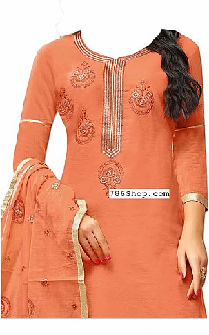  Coral Silk Suit | Pakistani Dresses in USA- Image 2