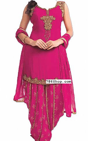  Hot Pink Chiffon Suit | Pakistani Dresses in USA- Image 1