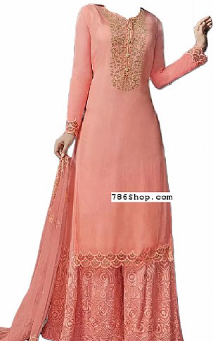  Pink Chiffon Suit | Pakistani Dresses in USA- Image 1