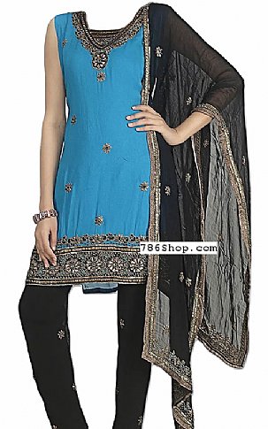  Turquoise/Black Georgette Suit | Pakistani Dresses in USA- Image 1