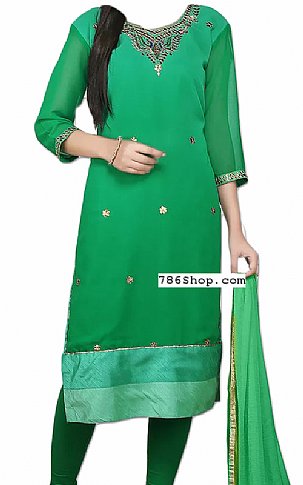  Green Chiffon Suit | Pakistani Dresses in USA- Image 1