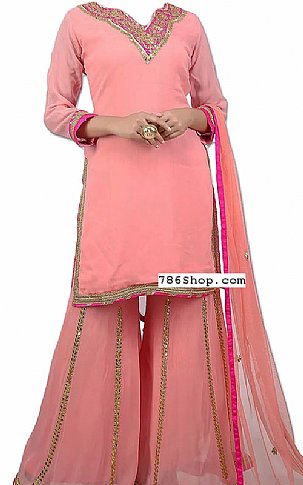  Pink Chiffon Suit | Pakistani Dresses in USA- Image 1