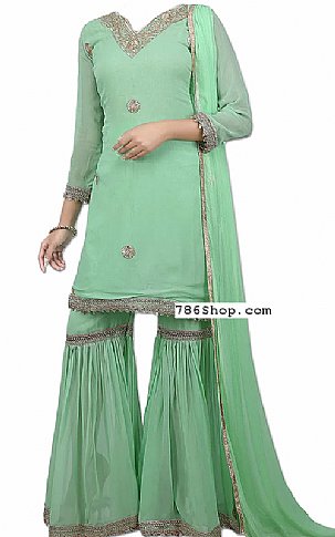  Mint Green Georgette Suit | Pakistani Wedding Dresses- Image 1