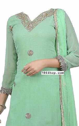  Mint Green Georgette Suit | Pakistani Wedding Dresses- Image 2