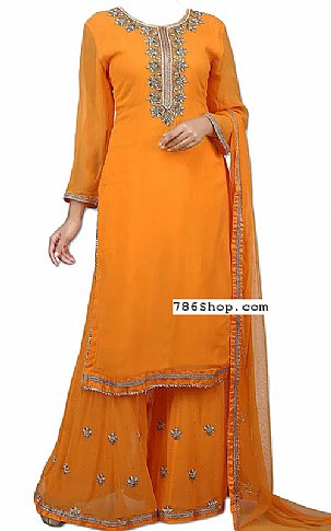  Orange Chiffon Suit | Pakistani Wedding Dresses- Image 1
