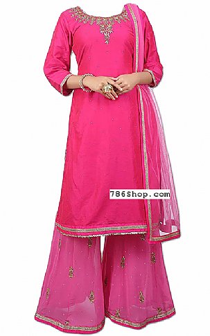  Hot Pink Chiffon Suit | Pakistani Dresses in USA- Image 1