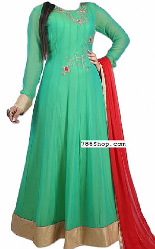  Sea Green Chiffon Suit | Pakistani Dresses in USA- Image 1