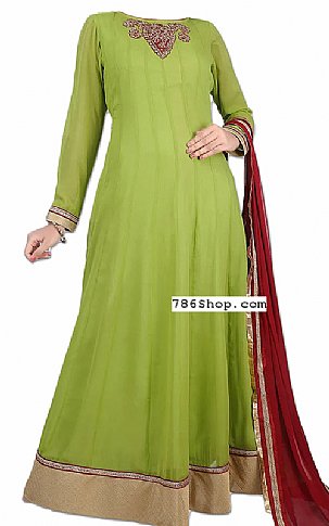  Parrot Green Chiffon Suit | Pakistani Dresses in USA- Image 1