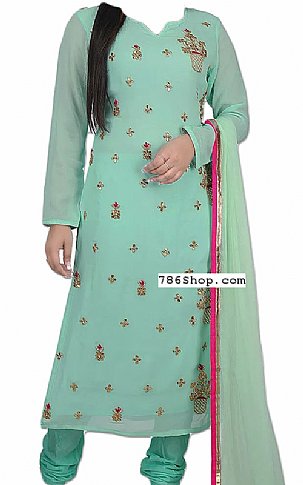  Light Turquoise Chiffon Suit | Pakistani Dresses in USA- Image 1