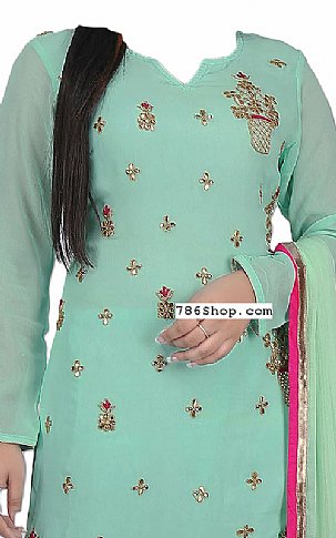  Light Turquoise Chiffon Suit | Pakistani Dresses in USA- Image 2