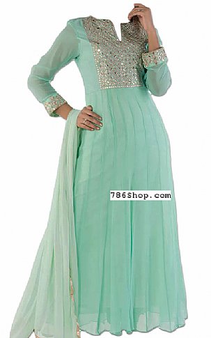 Light Turquoise Chiffon Suit | Pakistani Dresses in USA