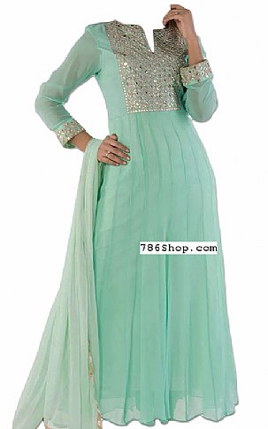  Light Turquoise Chiffon Suit | Pakistani Dresses in USA- Image 1