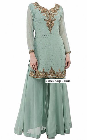  Light Grey Chiffon Suit | Pakistani Wedding Dresses USA- Image 1