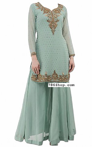  Light Grey Chiffon Suit | Pakistani Wedding Dresses- Image 1