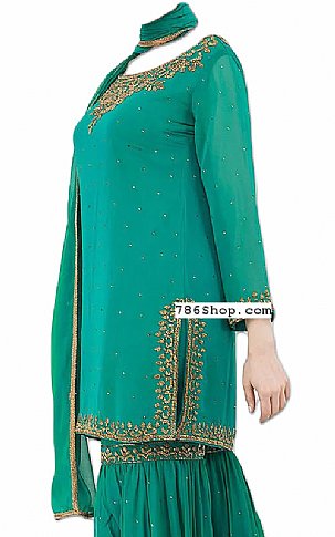  Teal Chiffon Suit | Pakistani Wedding Dresses- Image 2